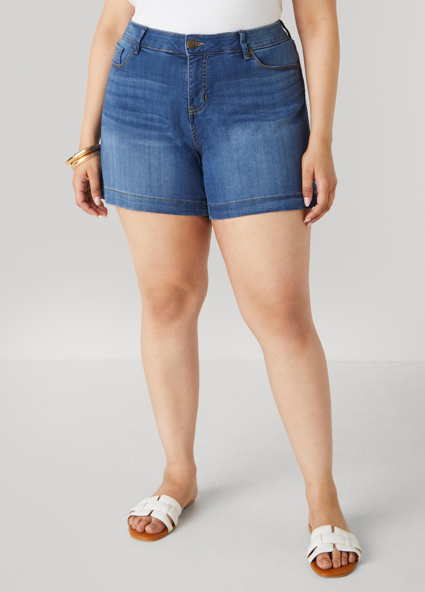 Plus Size Mid Rise Denim Shorts Ashley Stewart Product Image