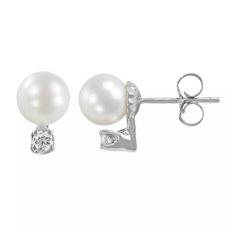 18k White Gold 1/10-ct. T.W. Diamond and AAA Akoya Cultured Pearl Stud Earrings, Womens Product Image