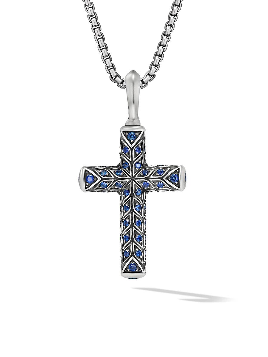 Mens Chevron Cross Pendant in Sterling Silver, 36MM Product Image