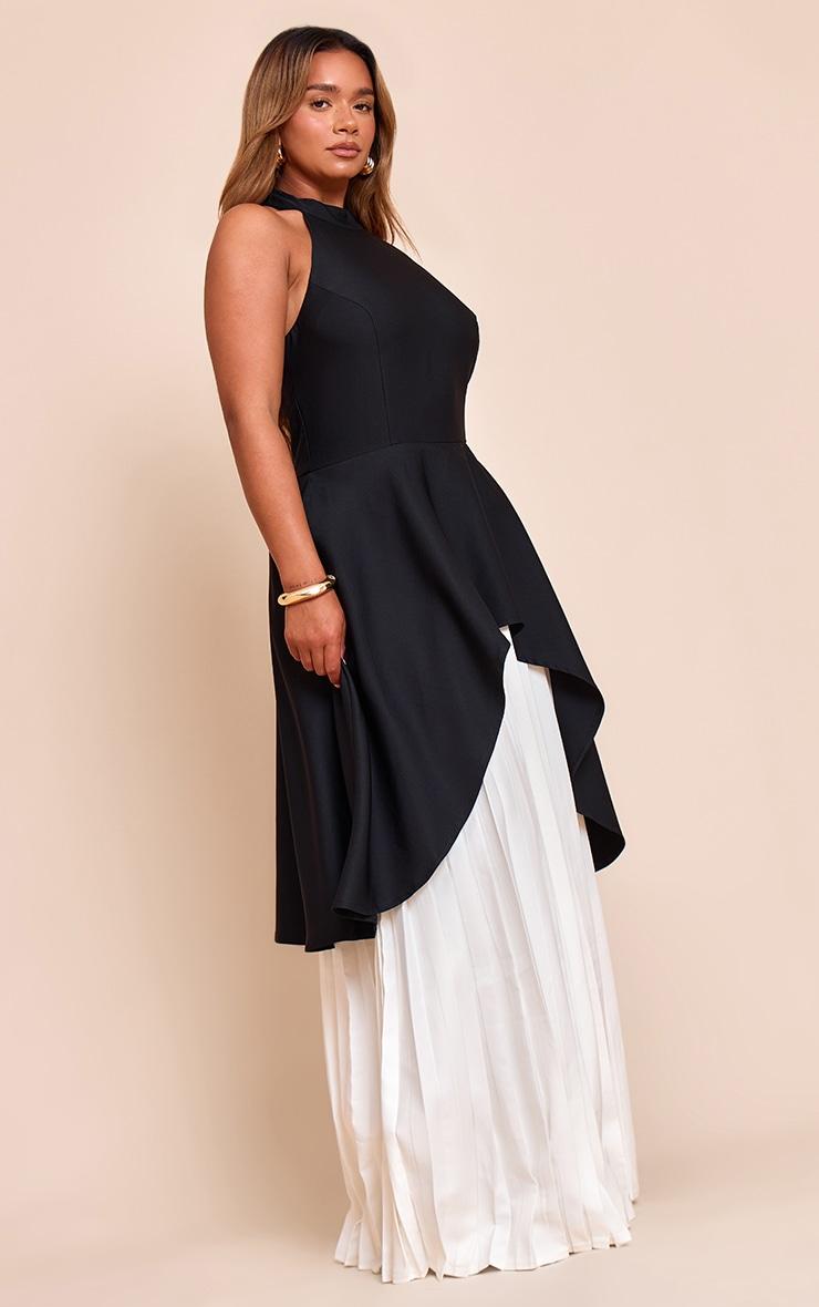 Shape Black High Neck Waterfall Contrast Pleat Maxi Dress Product Image