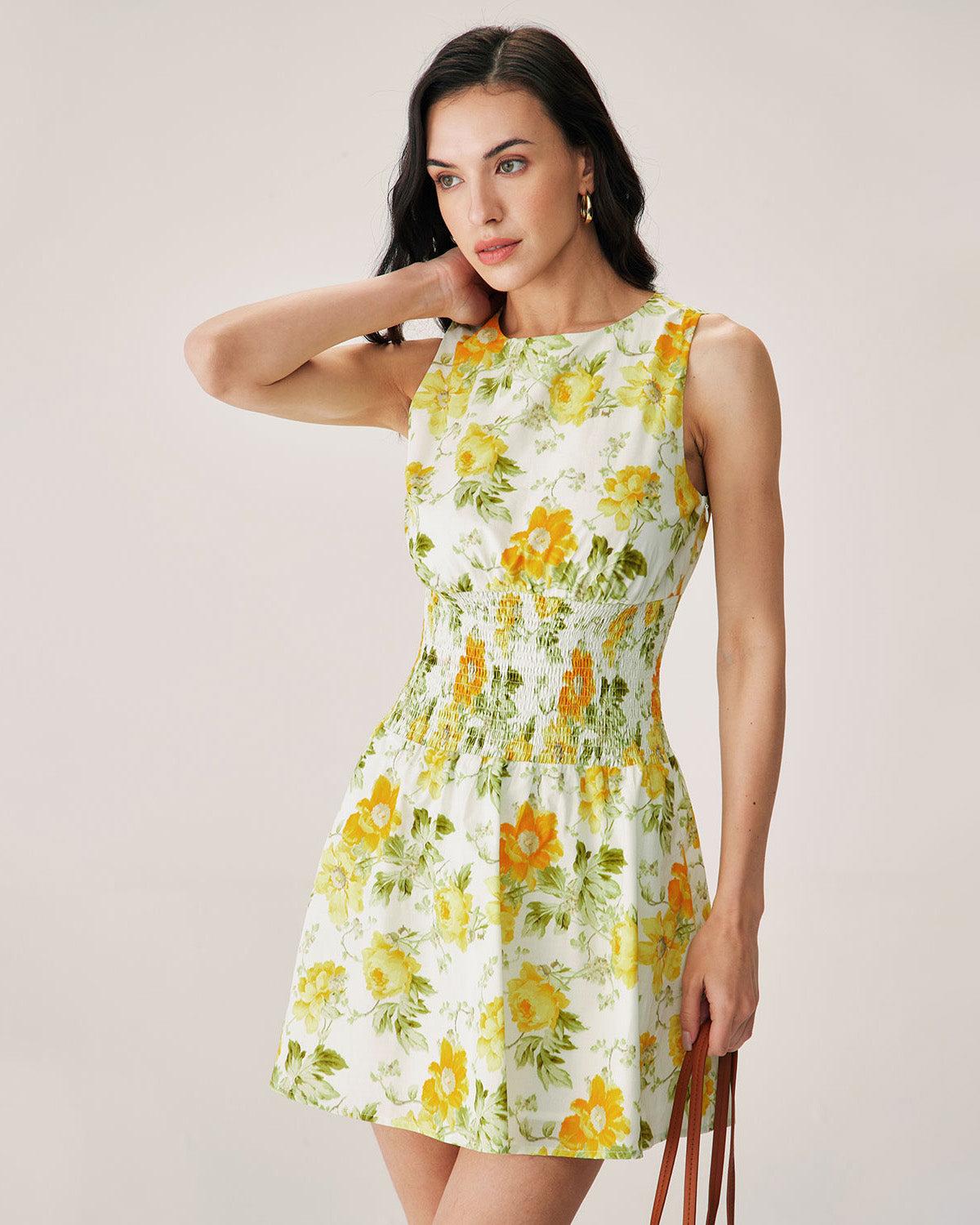 Green Floral Boat Neck Mini Dress Product Image