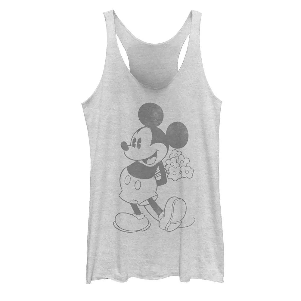 Disney's Mickey Mouse Holding Flowers Vintage Portrait Juniors' Racerback Tank Top, Girl's,  Product Image