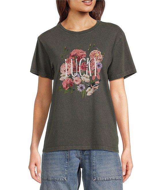 Lucky Brand Knit Bouquet Print Crew Neck Short Sleeve Tee Product Image