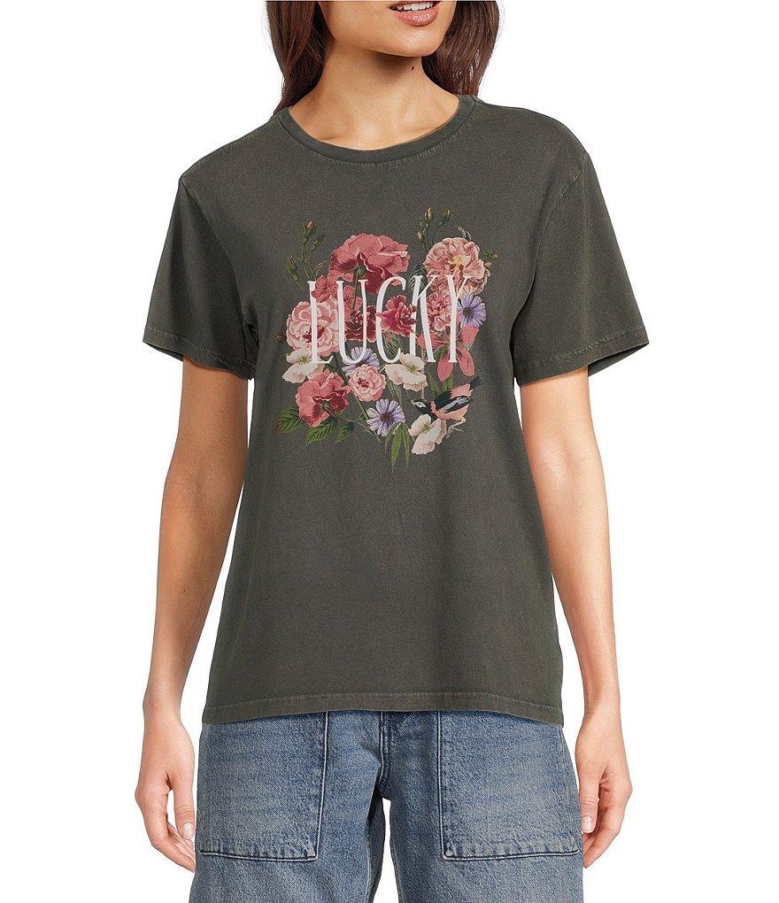 Lucky Brand Knit Bouquet Print Crew Neck Short Sleeve Tee Product Image