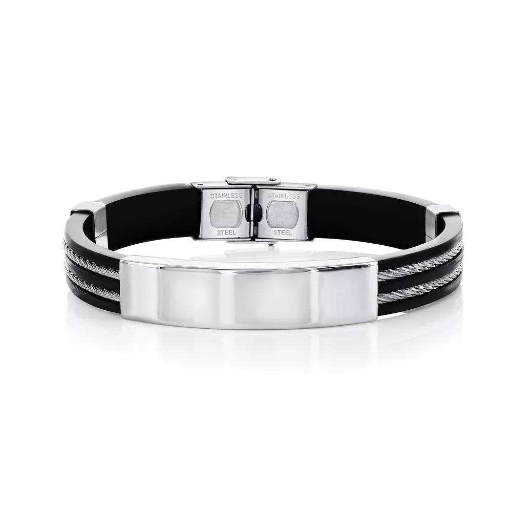 Men's Metallo Stainless Steel Silicone ID Bar Bracelet, Size: 8.5", Stainless Black Product Image
