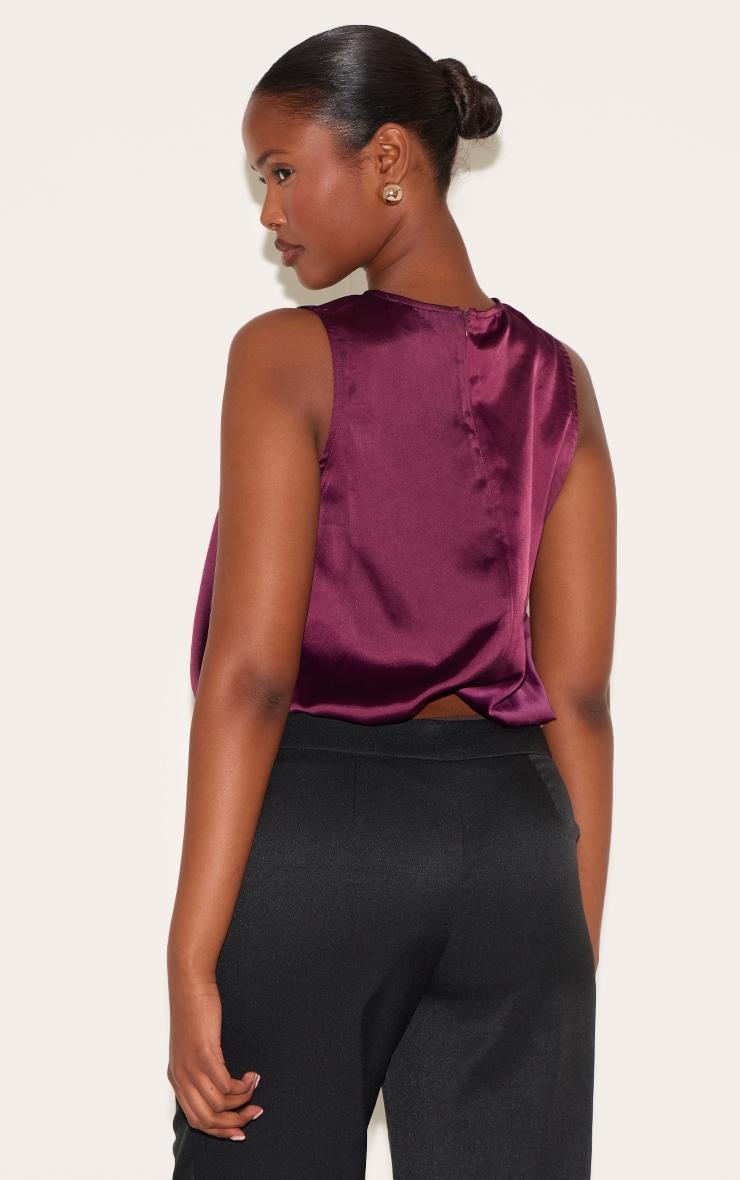 Wine Satin Bubble Hem Top Product Image