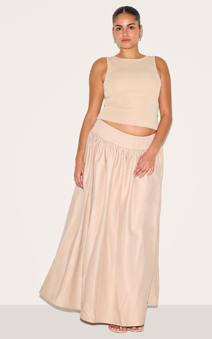 Plus Sand Woven Drop Waist Rib Panel Maxi Skirt Product Image