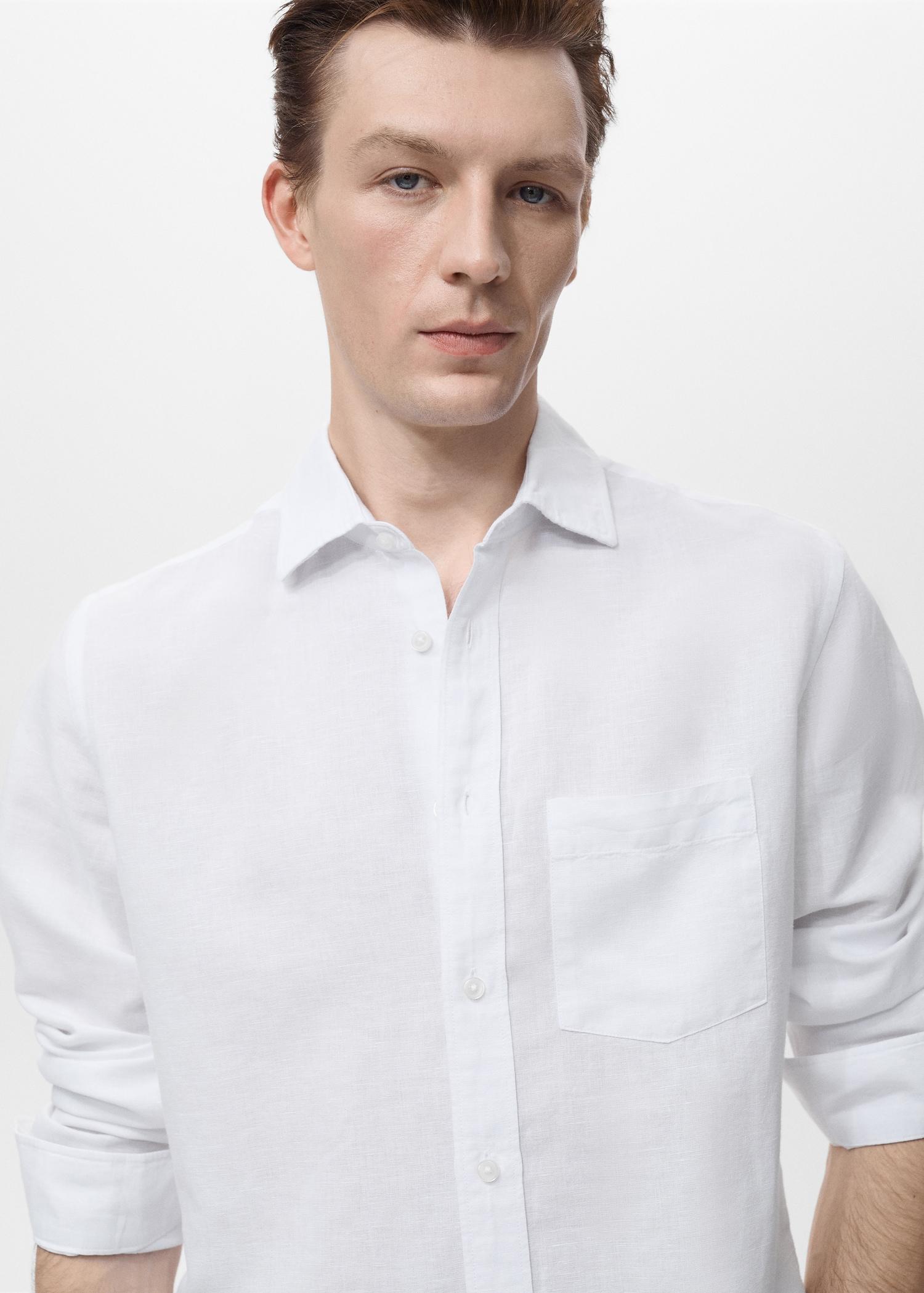 Pocket linen shirt - Men | MANGO USA Product Image