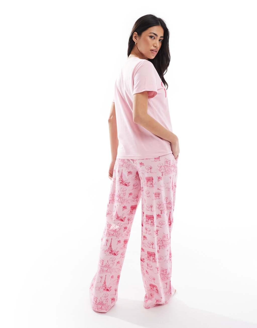 Threadbare pajama set in pink with Paris print Product Image