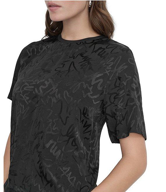DKNY By Donna Karan Scribble Logo Scoop Neck Short Sleeve Top Product Image