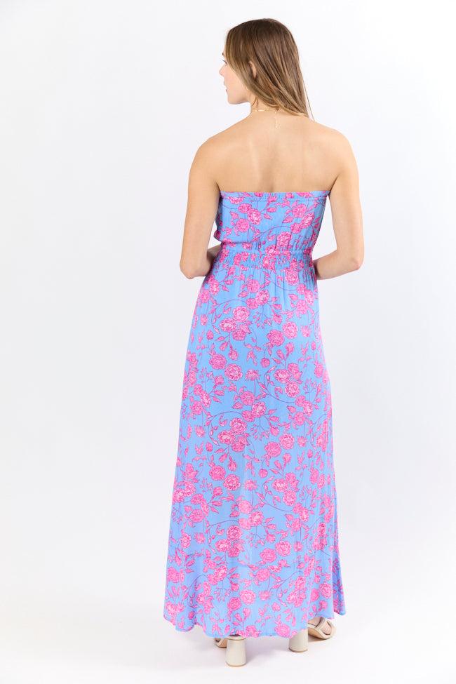Floral Oasis Blue and Pink Strapless Printed Maxi Dress FINAL SALE Product Image