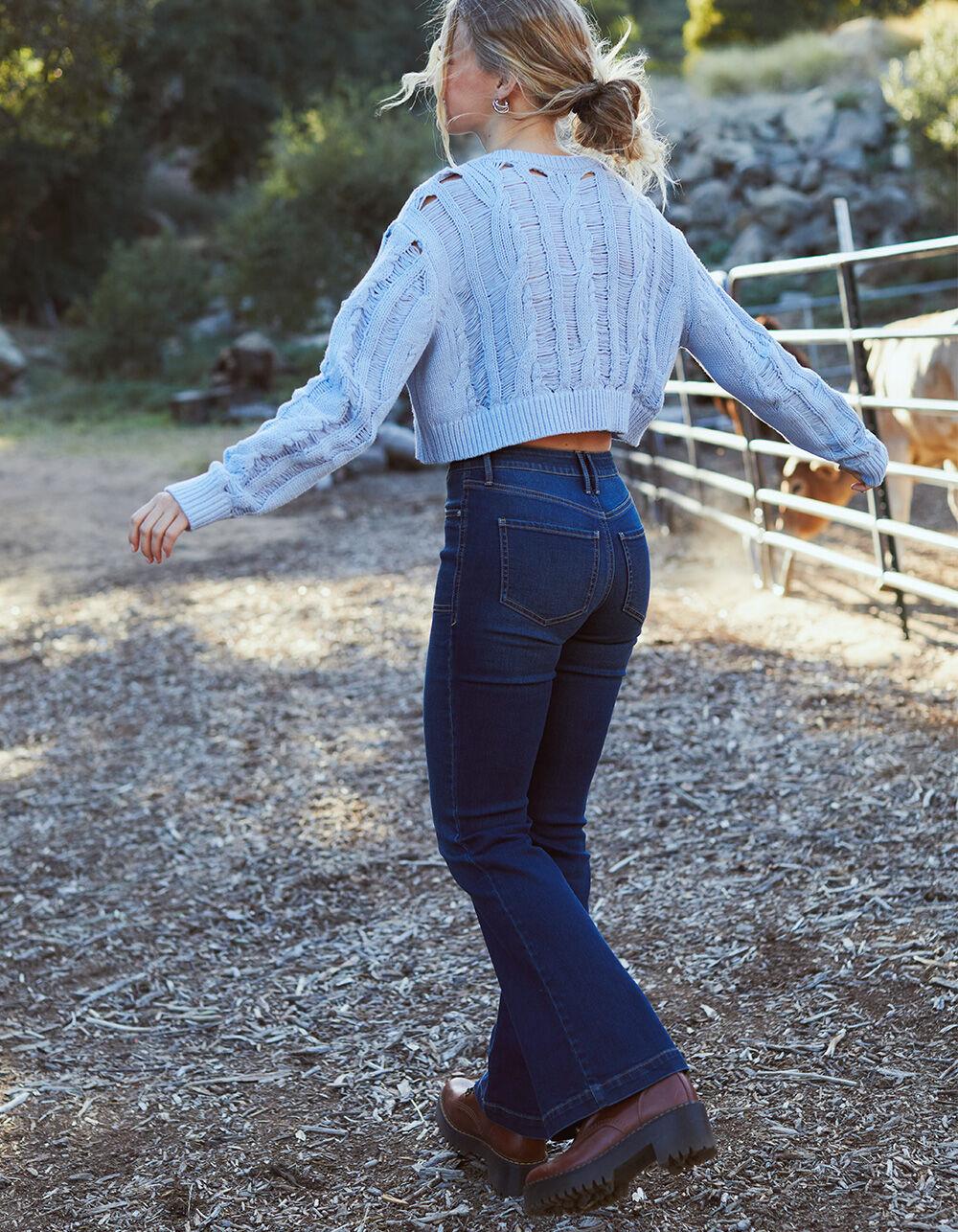 RSQ Womens Mid Rise Porkchop Pocket Flare Jeans - Dark Wash Product Image