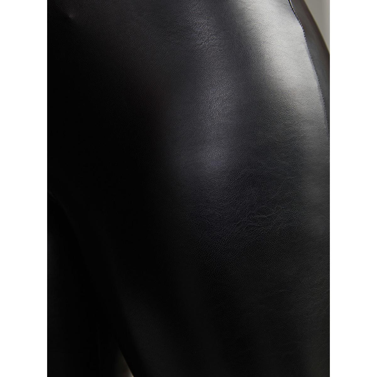 Plus Size PU Wideband Waist Skinny Leggings Women Black Glamour High stretch Skinny High Rise Going out Leggings BloomChic 30/6X Product Image