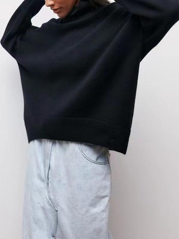 Solid High Neck Loose Sweater Product Image