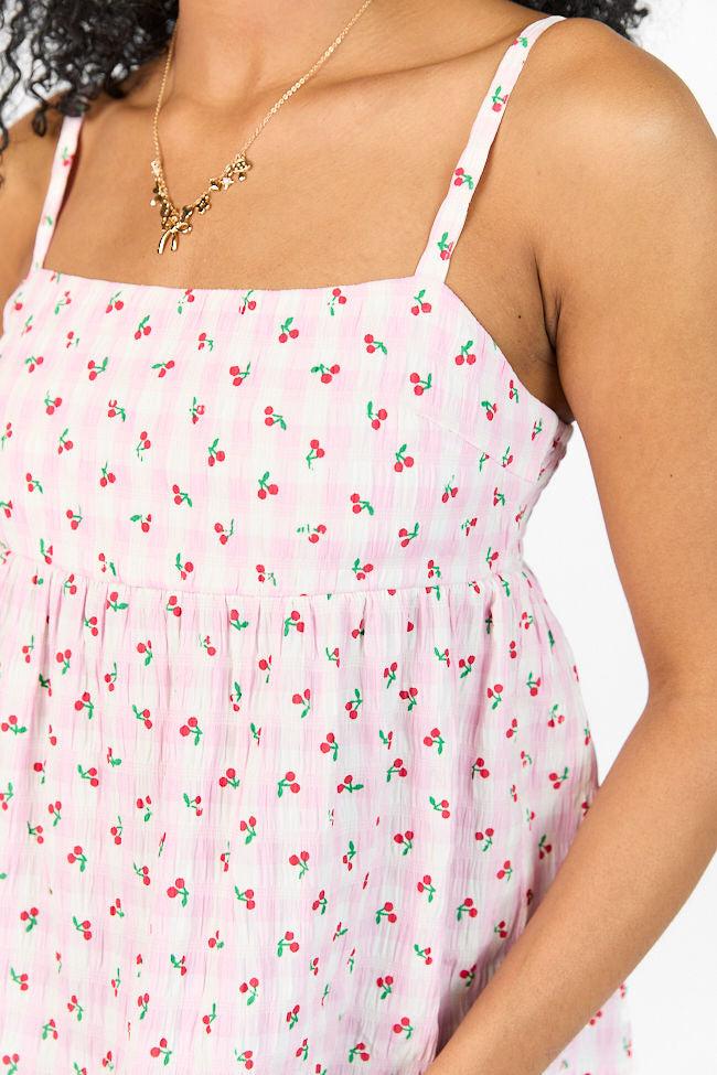 Sweet As Can Be Pink Cherry Gingham Print Tank FINAL SALE Product Image