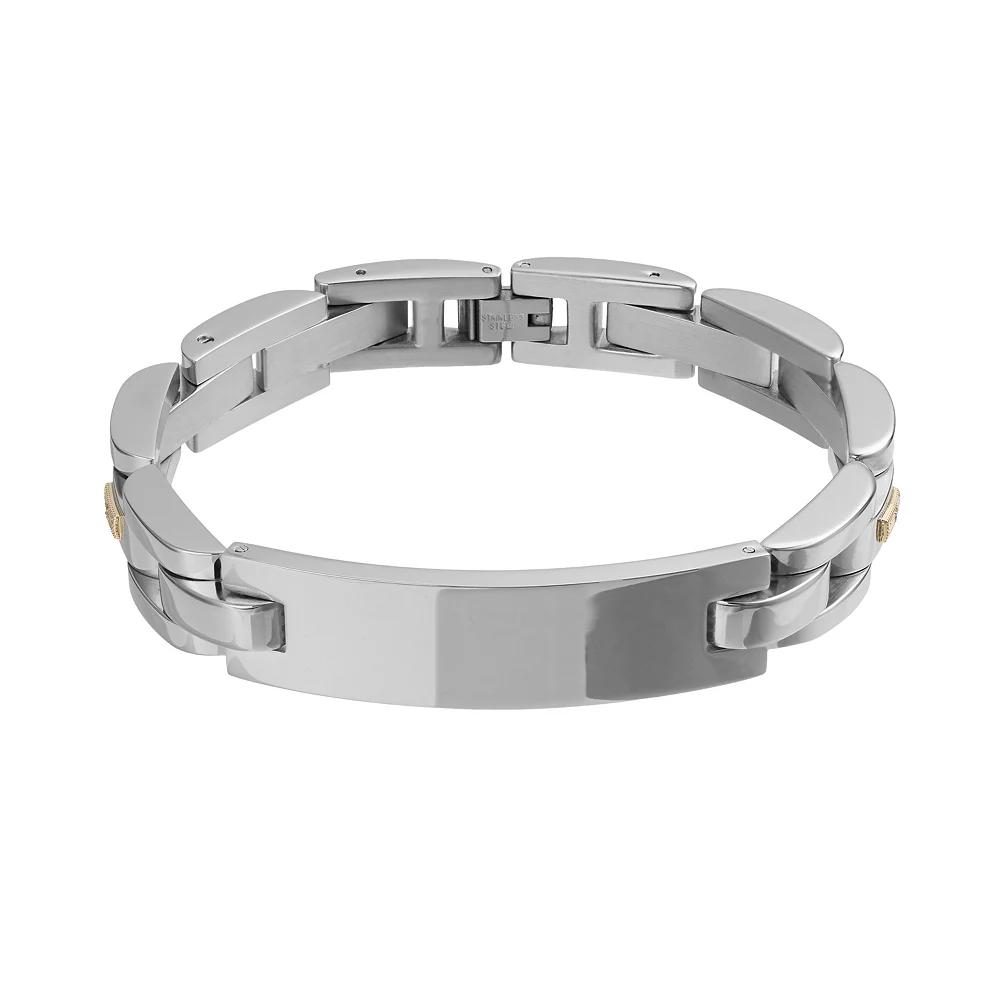 Men's Kristen Kesho Stainless Steel 14k Solid Gold Bar & Diamond Accent ID Bracelet, Size: 8.75 Product Image