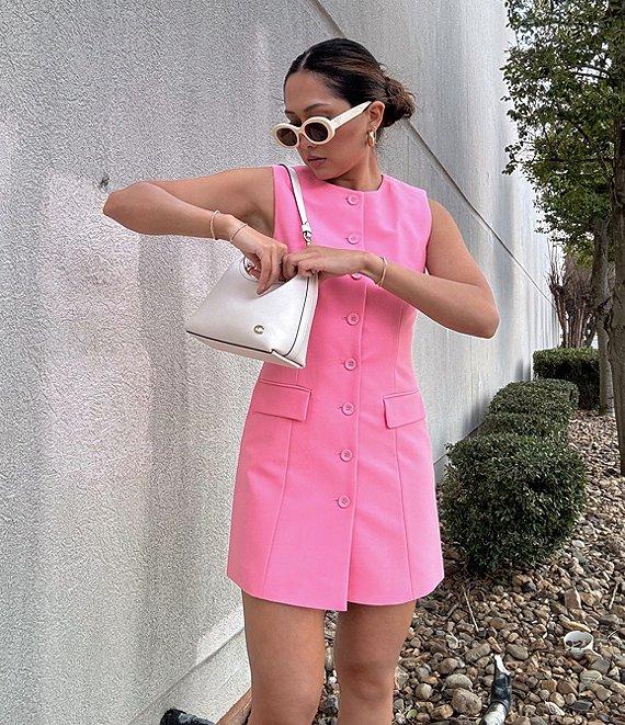 Antonio Melani Gianna Twill Round Neck Sleeveless Button Front Dress Product Image