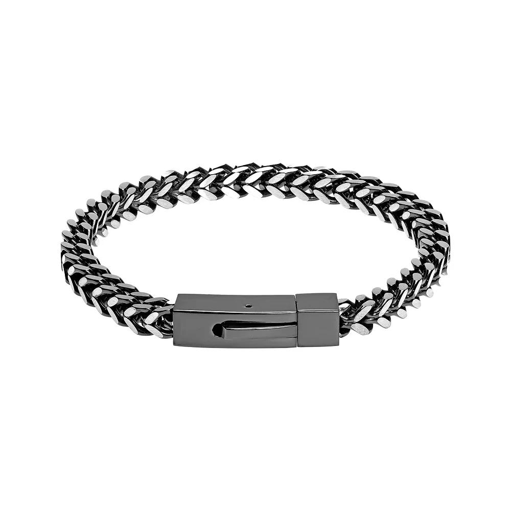 Men's LYNX Black Stainless Steel Foxtail Chain Bracelet, Size: 9" Product Image
