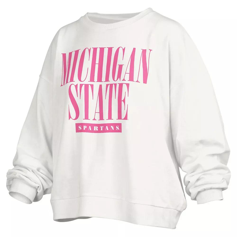 Women's Pressbox White Michigan State Spartans Sutton Janise Waist Length Oversized Pullover Sweatshirt, Size: Medium Product Image
