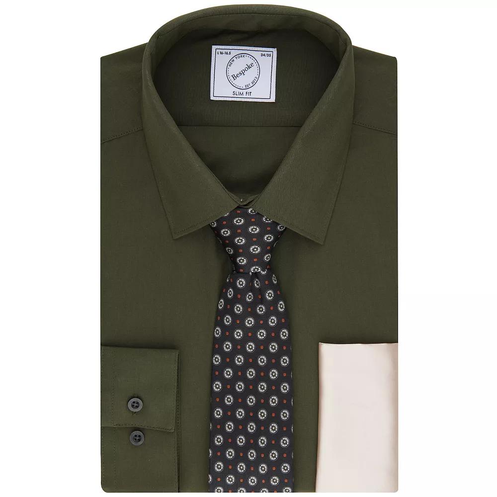 Men's Bespoke Slim-Fit Dress Shirt, Pocket Square & Tie Set, Size: Small 32-33, Green Product Image