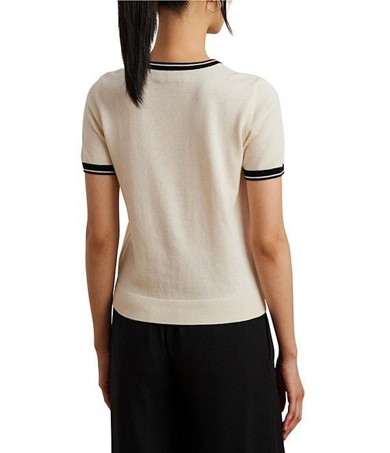 Lauren Ralph Lauren Petite Size Two-Tone Ribbed Crew Neck Short Sleeve Sweater Product Image