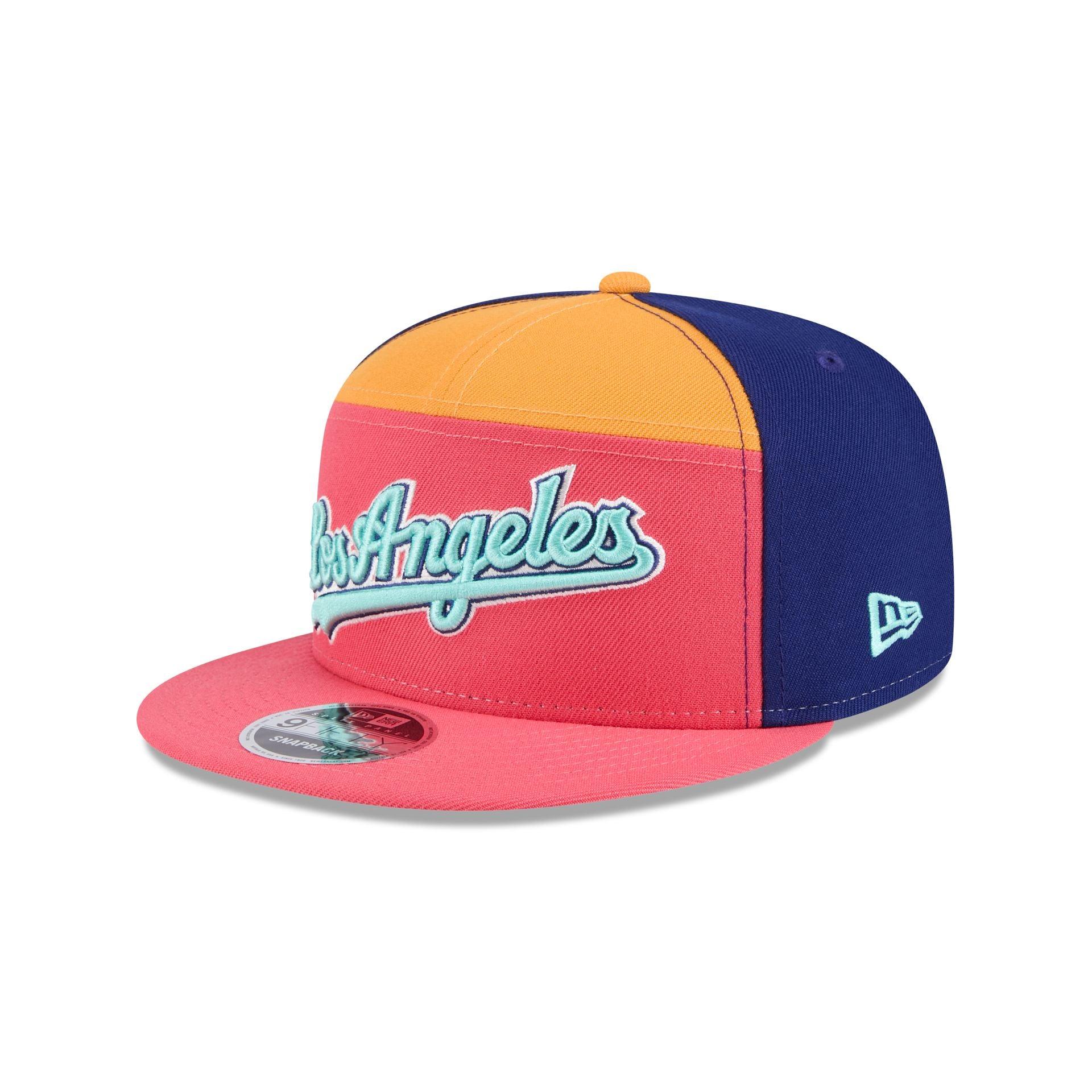 Los Angeles Dodgers Coral Split Panel 9FIFTY Snapback Hat Male Product Image