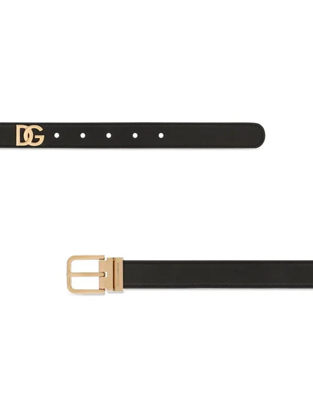 DOLCE & GABBANA Calf Leather Belt With Logo Plaque In Black Product Image