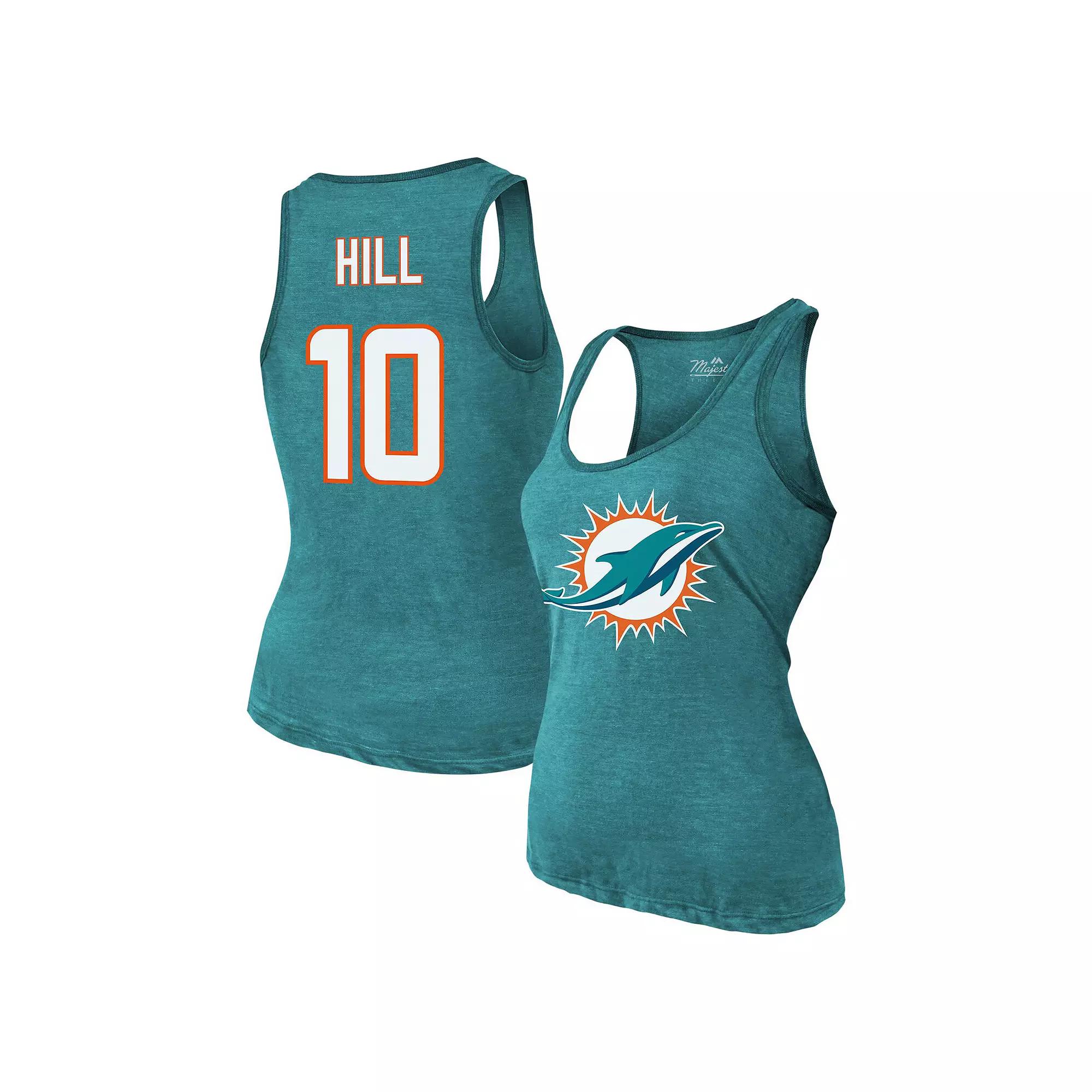 Women's Majestic Threads Tyreek Hill Aqua Miami Dolphins Name & Number Tri-Blend Tank Top,  Product Image