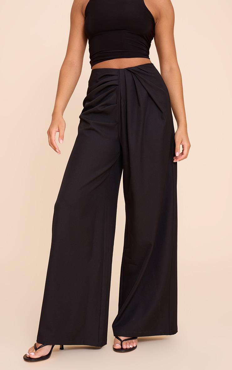 Black Tailored Woven Pleat Detail Wide Leg Pants Product Image
