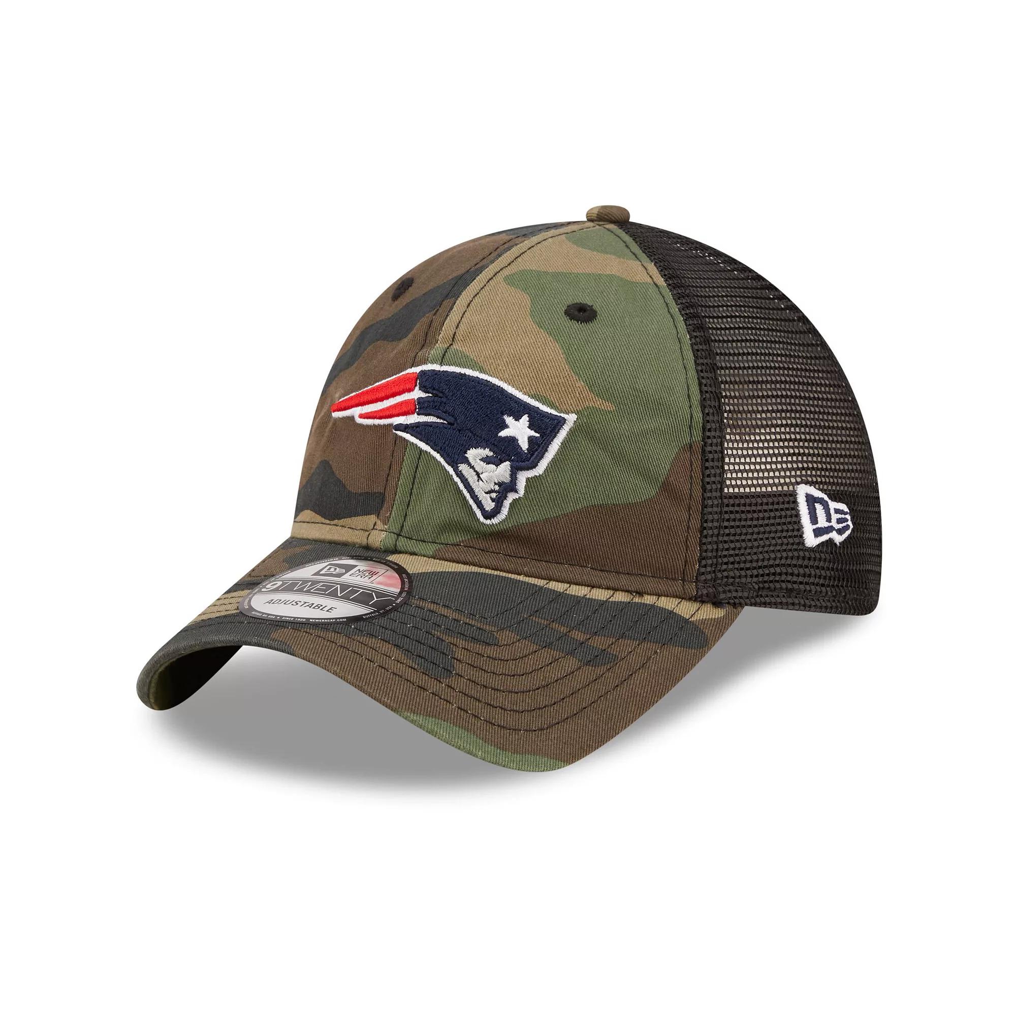 Men's New Era Camo/Black New England Patriots Basic 9TWENTY Trucker Snapback Hat, Green Product Image