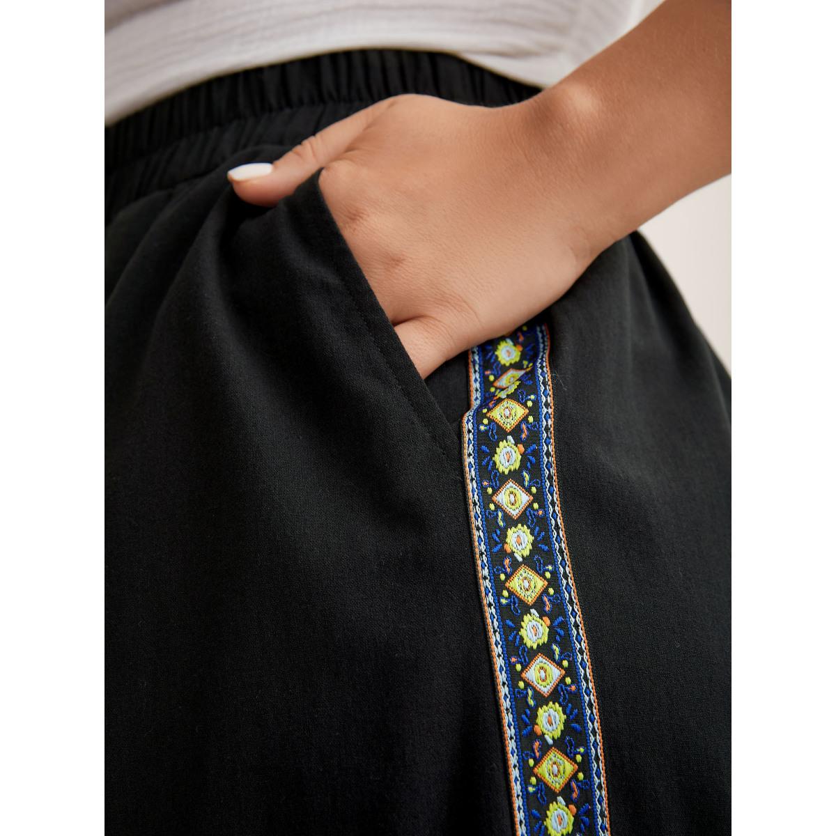 Plus Size Lace Detail Solid Straight-Leg Pants Women Black Resort Straight Leg Mid Rise Vacation Pants BloomChic 22-24/3X Product Image