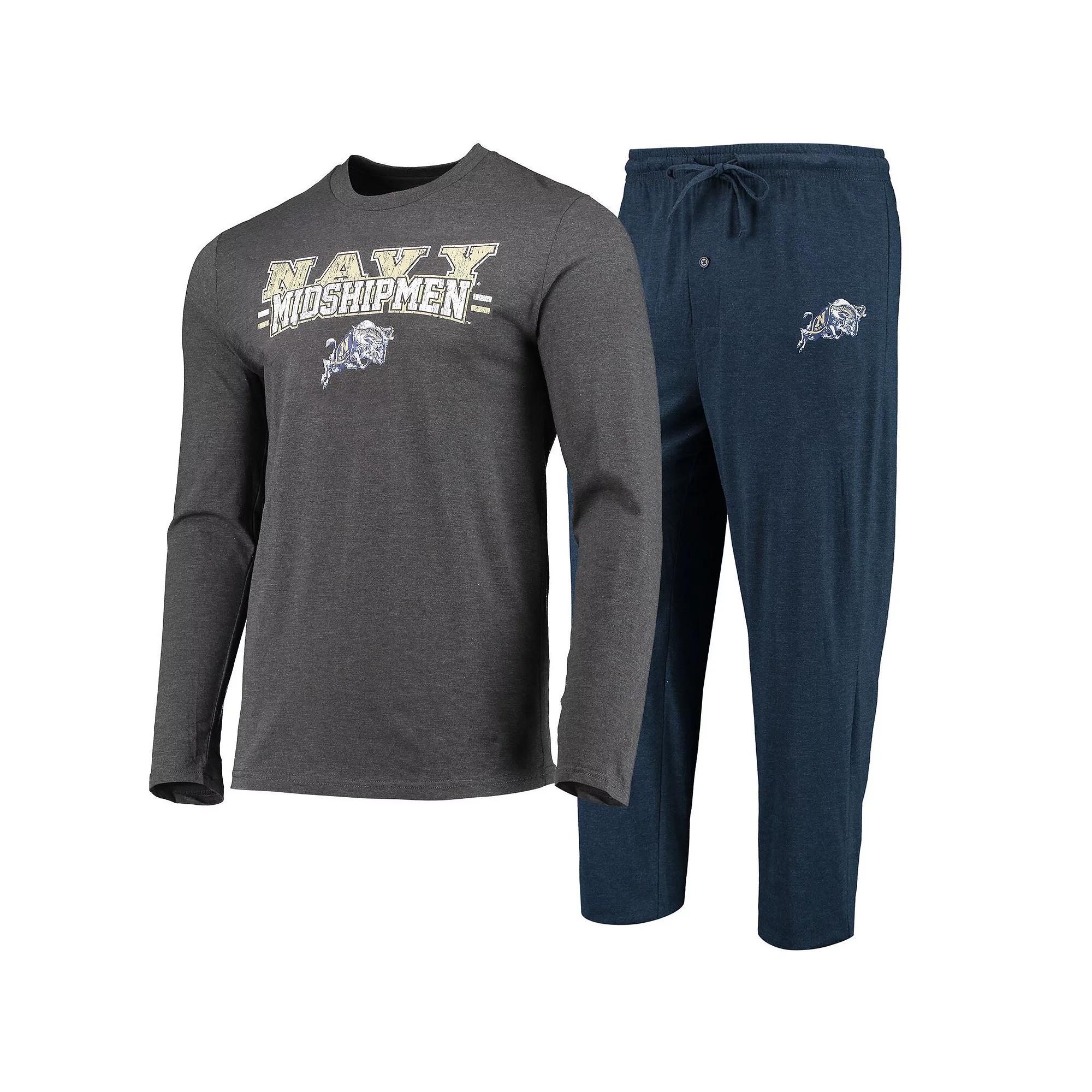 Men's Concepts Sport Navy/Heathered Charcoal Navy Midshipmen Meter Long Sleeve T-Shirt & Pants Sleep Set, Size: Small, Blue Product Image