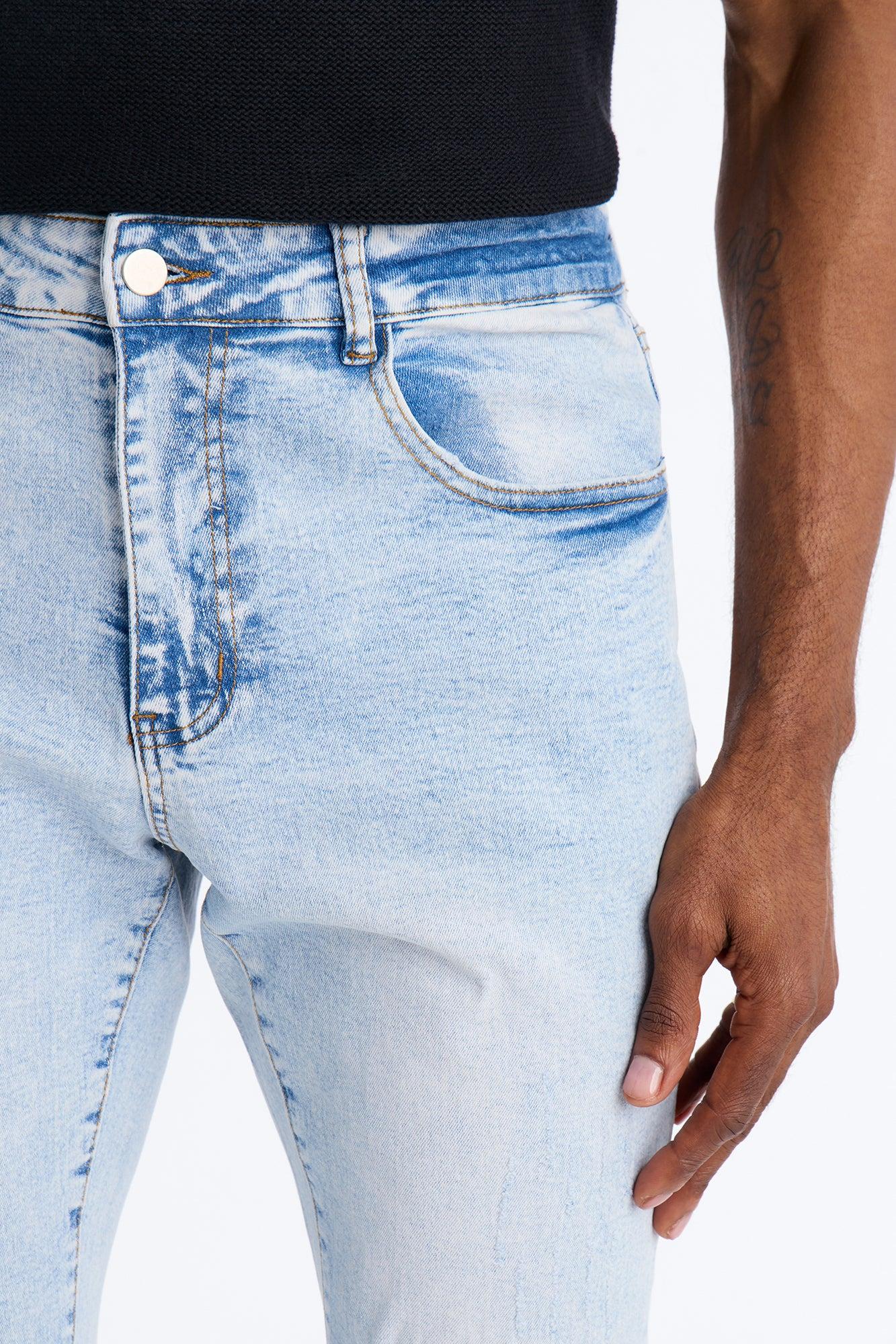 Stacked Skinny Flare Slit Dare Me Distressed Jean - Light Blue Wash Product Image