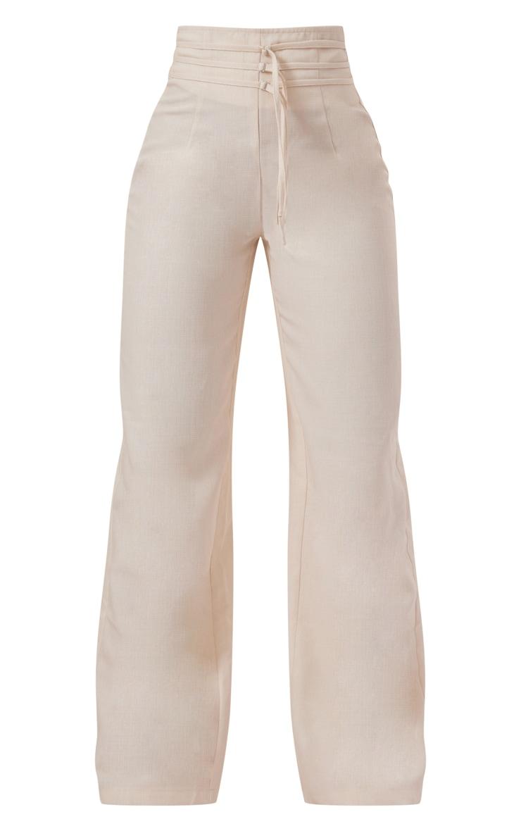Stone Linen Feel Tie Front Straight Leg Pants Product Image