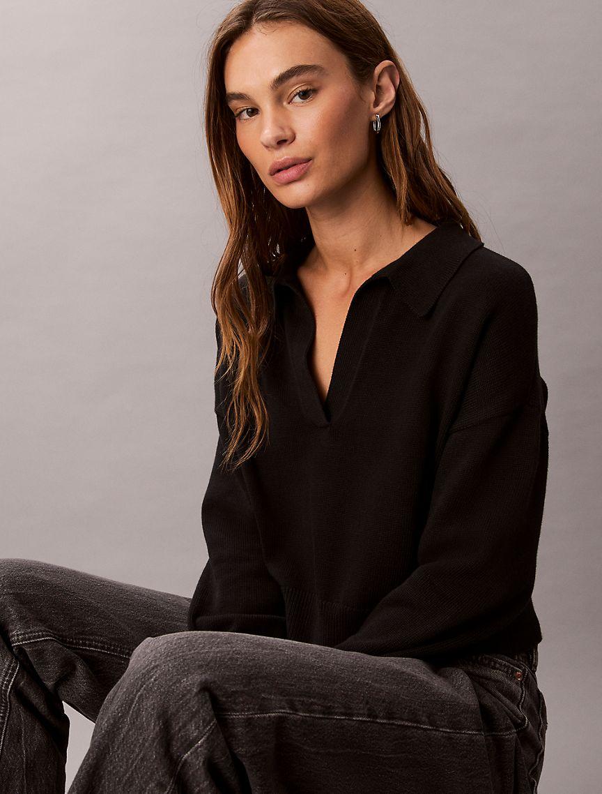Smooth Cotton Polo Sweater Product Image
