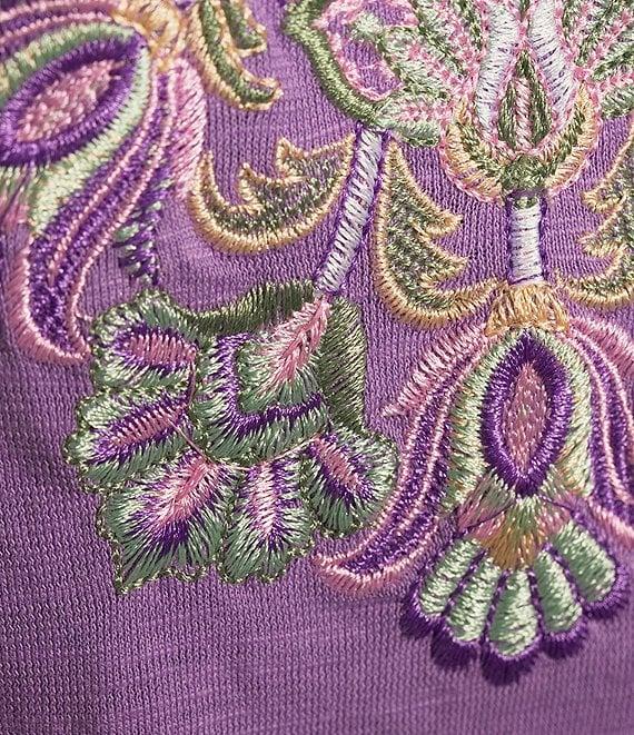 Allison Daley Embroidered Cap Sleeve Keyhole Neck Tie Front Knit Top Product Image