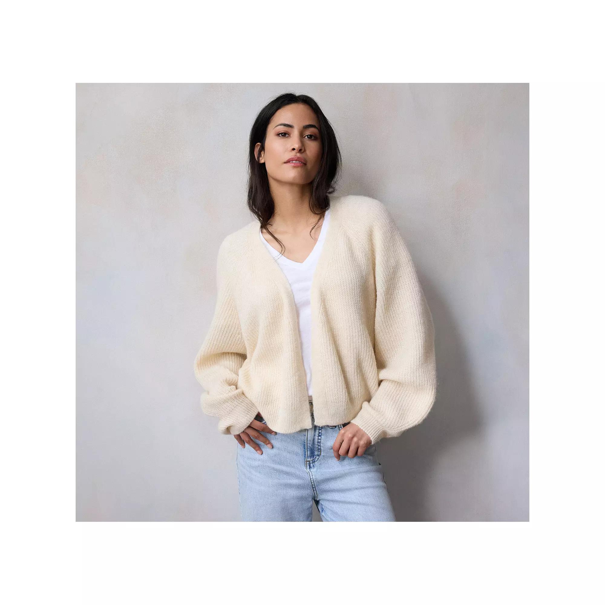 Women's LC Lauren Conrad Knit Shaker Stitch Open Cardigan, Size: XXL, Soft Pink Product Image