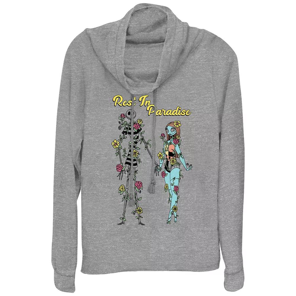 Disney's The Nightmare Before Christmas Jack Skellington And Sally Rest In Paradise Plus Size Cowlneck Graphic Lightweight Long Sleeve, Women's, Size: 1XL, Gray Grey Product Image