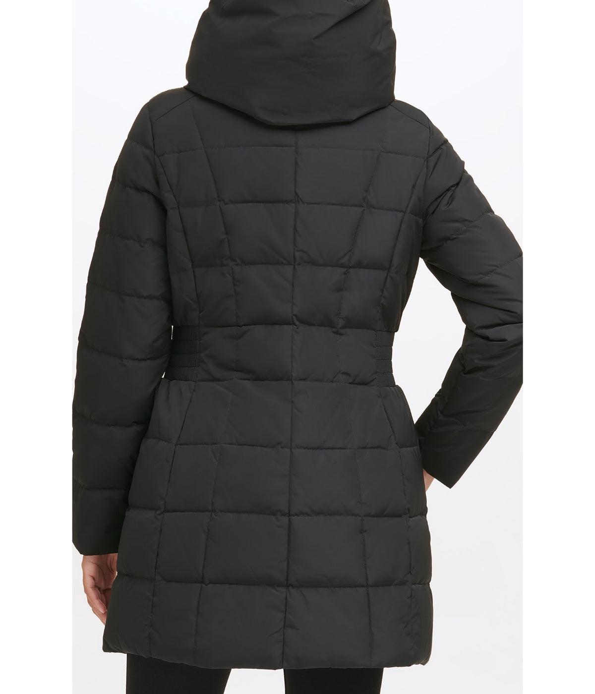 Box Quilt Down Zip Front Coat Dark Black Product Image