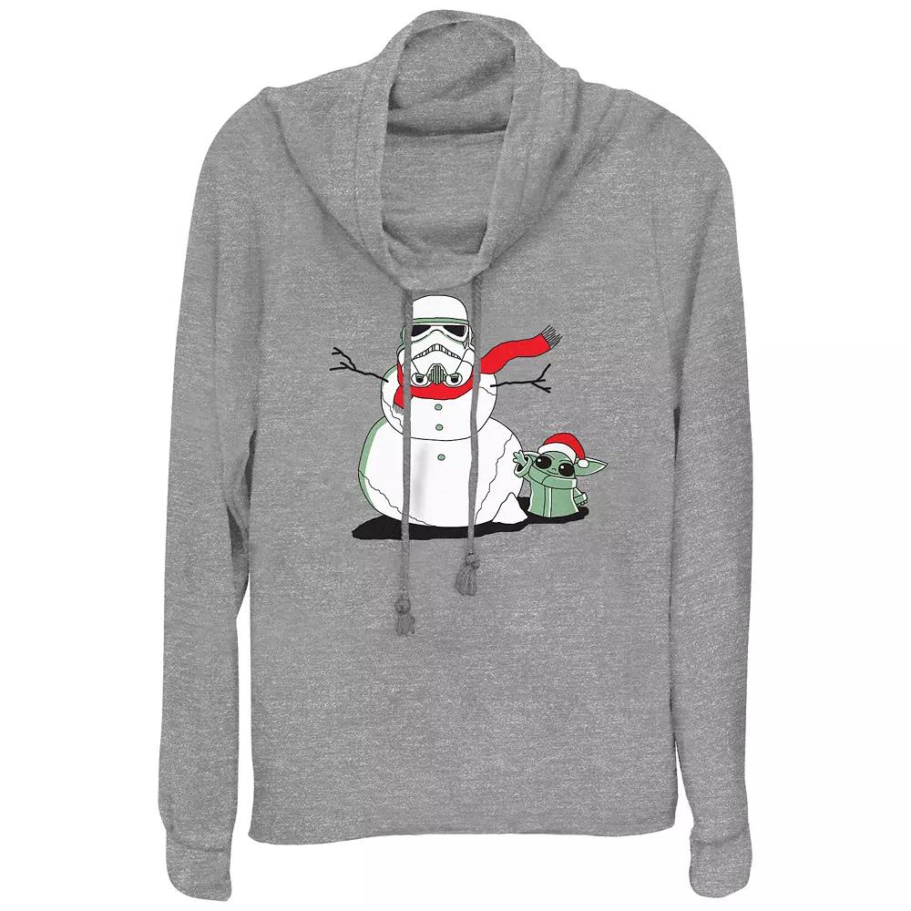 Women's Star Wars The Mandalorian Grogu And Storm Trooper The Snowman Cowlneck Graphic Lightweight Long Sleeve,  Product Image