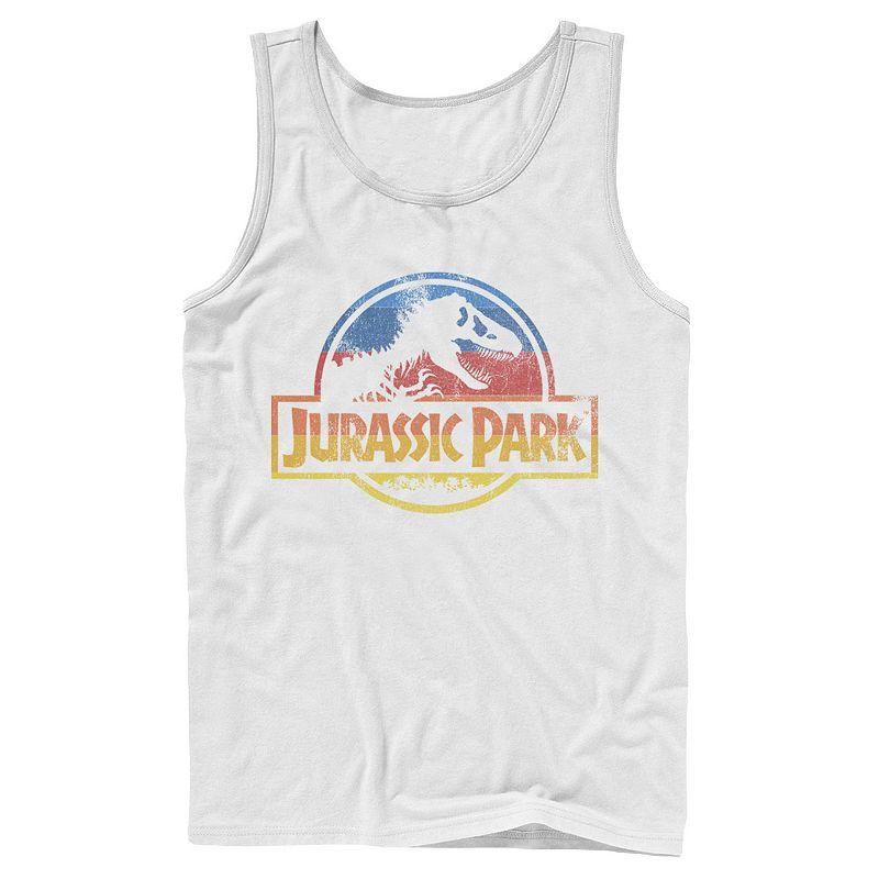 Men's Jurassic Park Retro Distressed Rainbow Logo Tank Top,  Product Image
