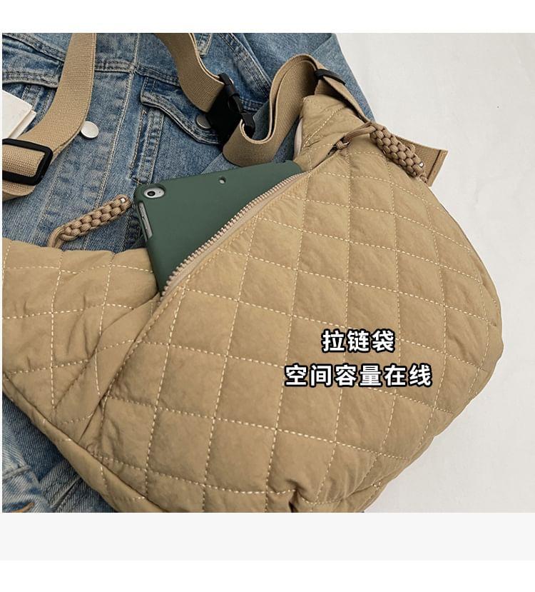 Quilted Nylon Plain Zip Crossbody Bag Product Image