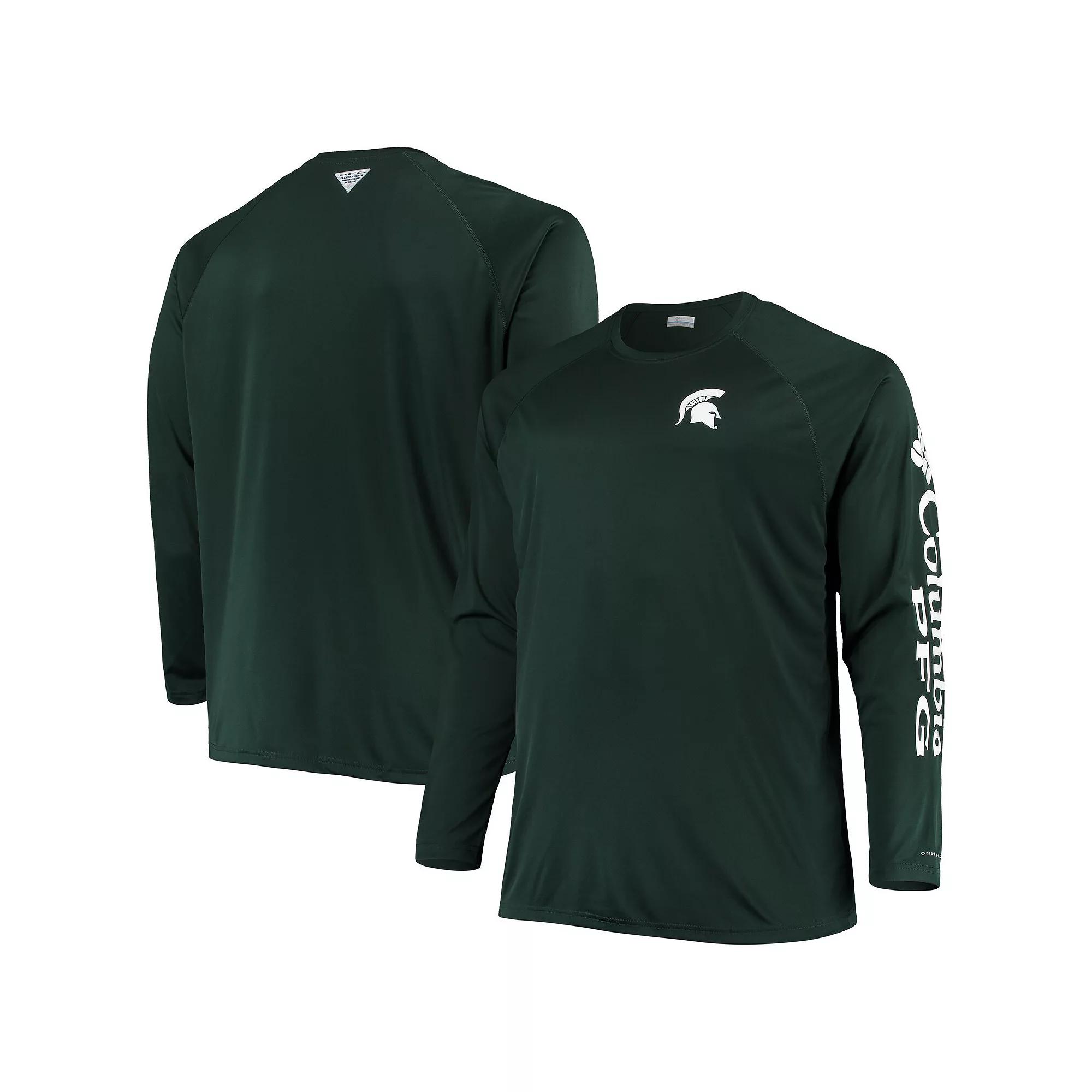Men's Columbia Green Michigan State Spartans Big & Tall Terminal Tackle Omni-Shade Long Sleeve Raglan T-Shirt, Size: 4XLT Product Image