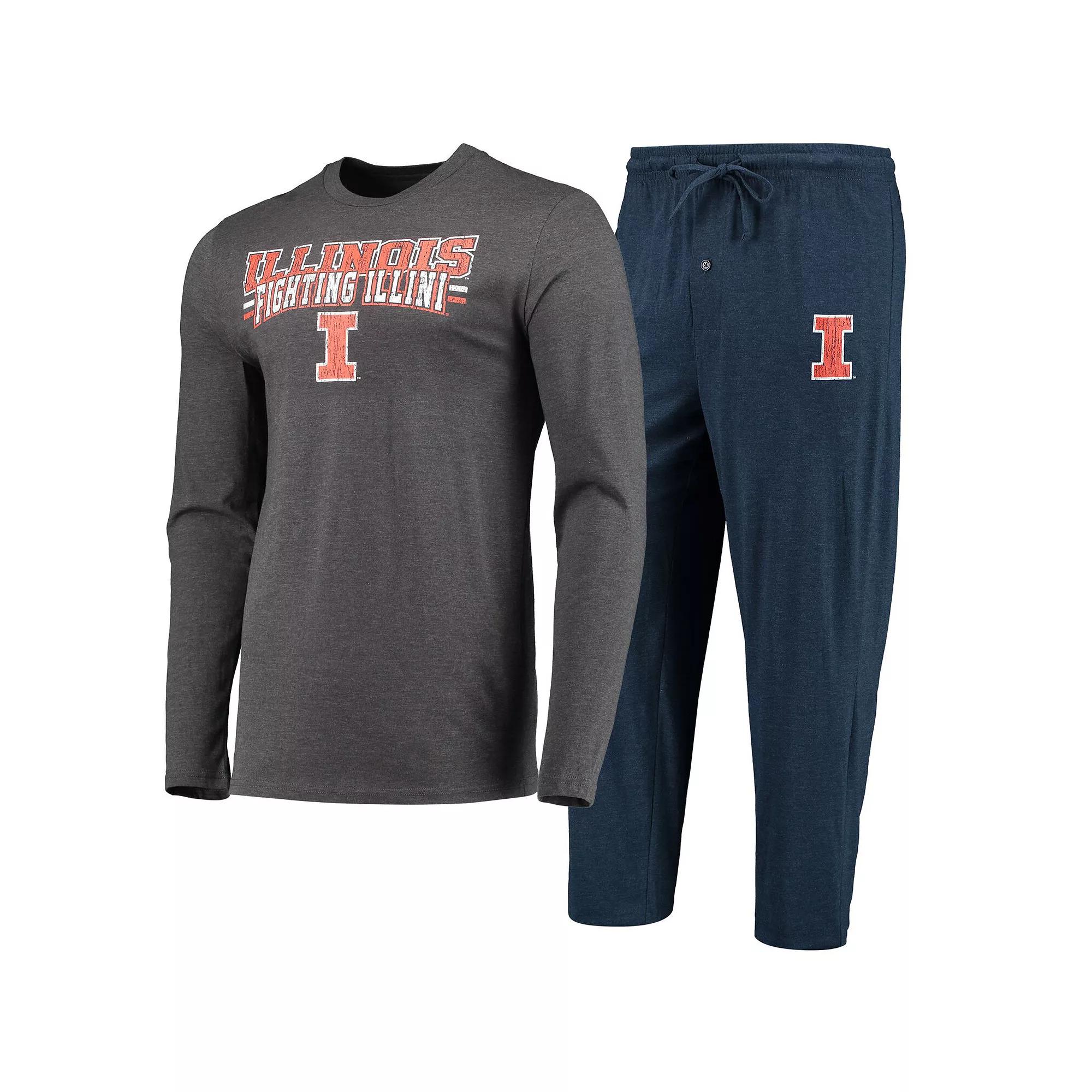 Men's Concepts Sport Navy/Heathered Charcoal Illinois Fighting Illini Meter Long Sleeve T-Shirt & Pants Sleep Set, Size: Small, Blue Product Image