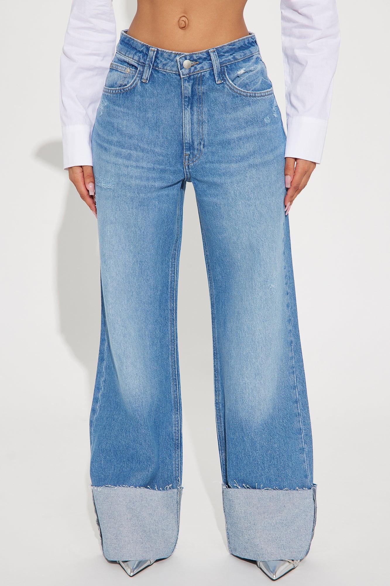 Jeanine Cuffed Wide Leg Jeans - Medium Wash Product Image