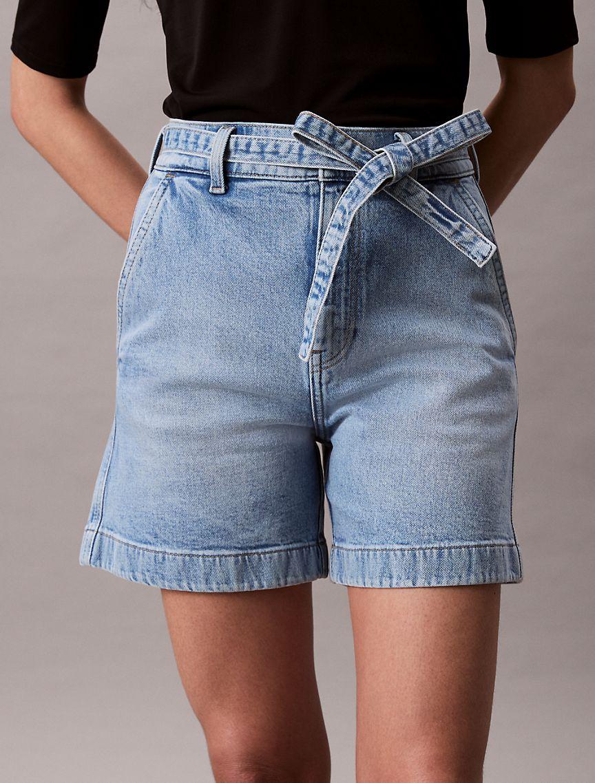 Tie Belt Denim Shorts  Product Image