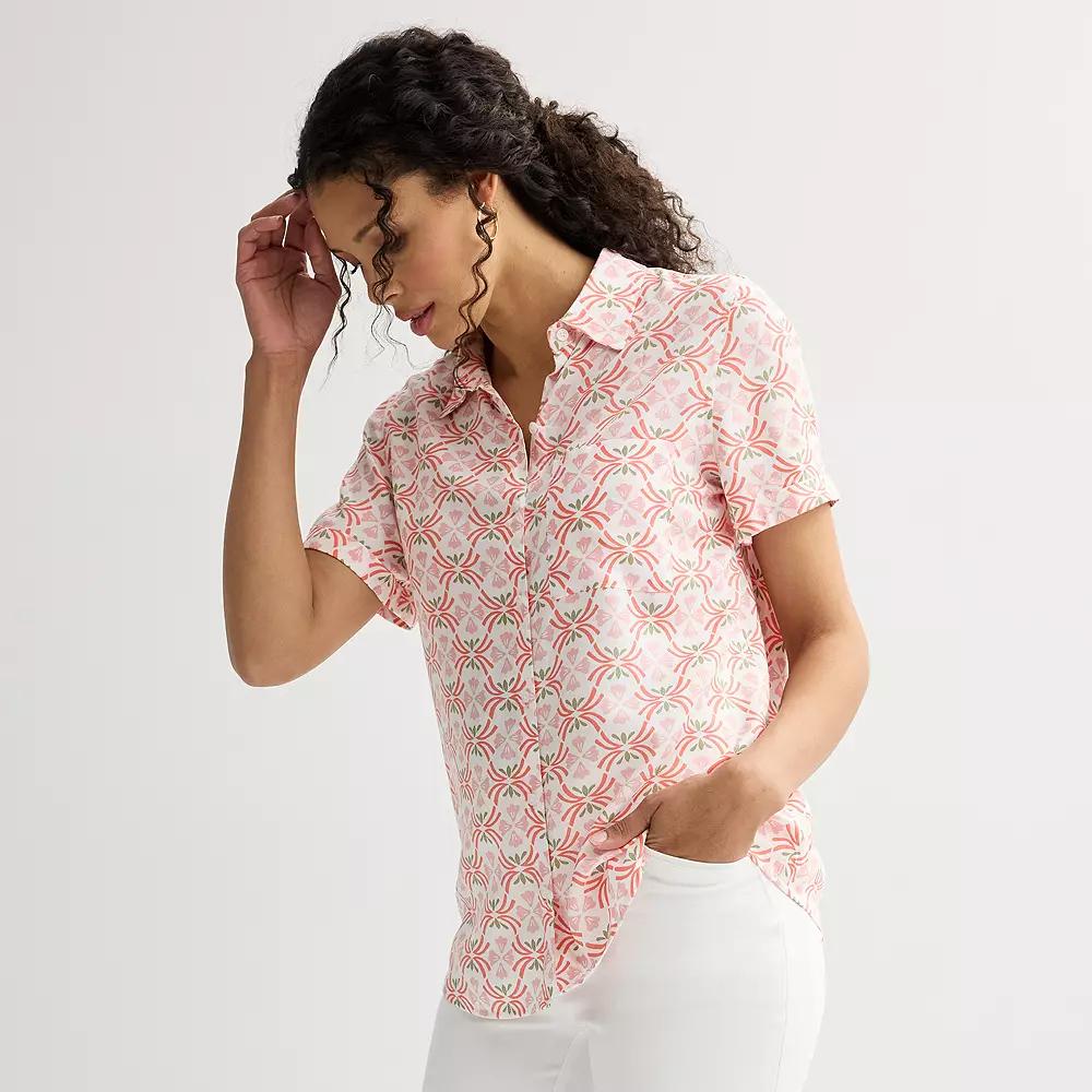 Women's Croft & Barrow® Camp Shirt, Size: XL, Pink White Tile Product Image