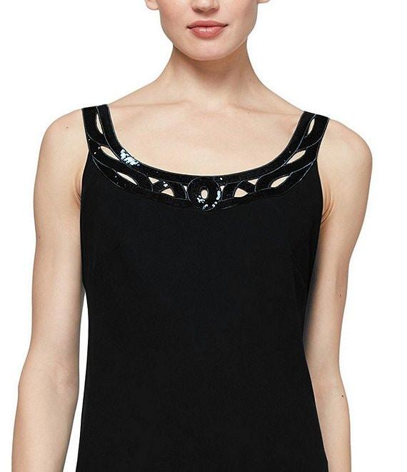 Ignite Evenings Petite Size Sequin Trim Scoop Neck Long Sleeve Tiered Jacket Dress Product Image