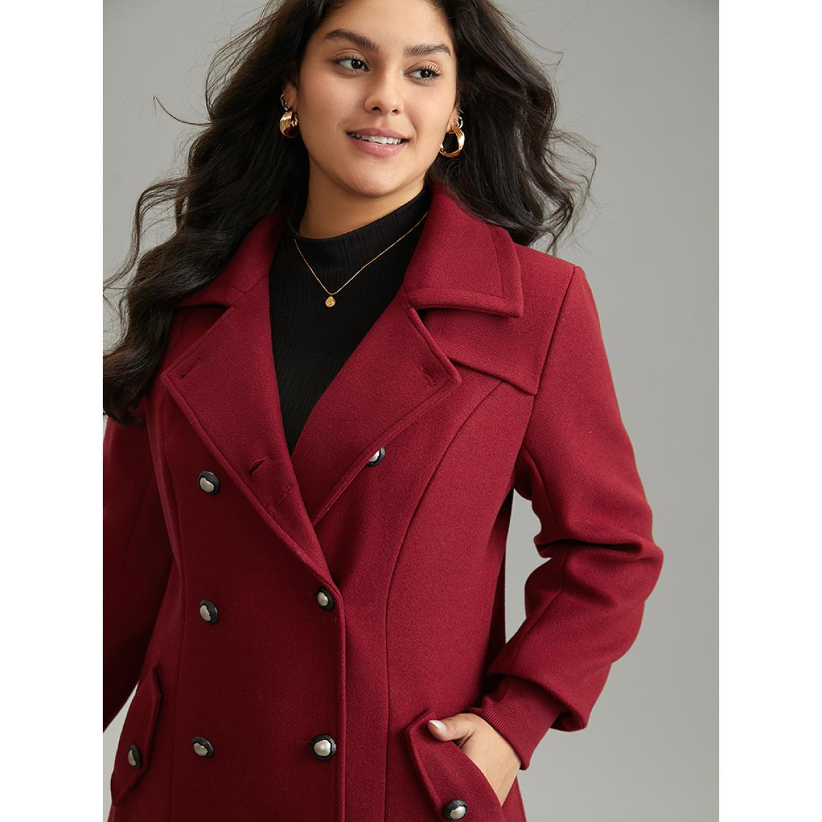 Plus Size Plain Lapel Collar Double Breasted Coat Women Scarlet Casual Lined Ladies Dailywear Winter Coats BloomChic 30/6X Product Image