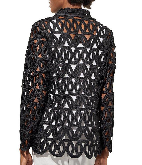 Ming Wang Novelty Woven Geo Circle Cutout Lapel Collar Long Sleeve Jacket Product Image
